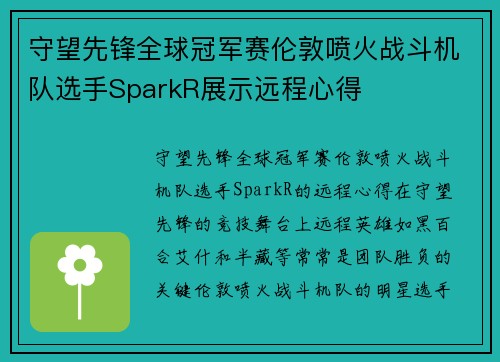守望先锋全球冠军赛伦敦喷火战斗机队选手SparkR展示远程心得