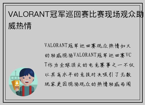 VALORANT冠军巡回赛比赛现场观众助威热情