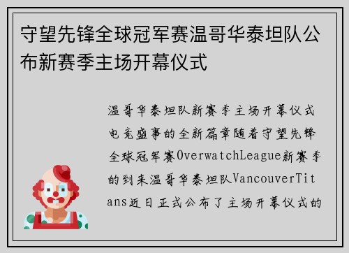 守望先锋全球冠军赛温哥华泰坦队公布新赛季主场开幕仪式